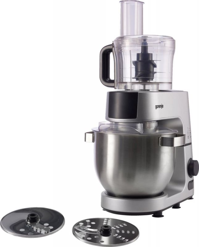 Кухонна машина Gorenje 1500Вт, дисплей, чаша-метал, корпус-метал+пластік, насадок-7, сріблястий