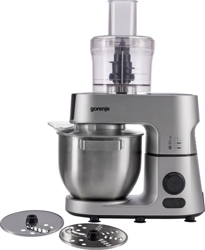 Кухонна машина Gorenje 1500Вт, дисплей, чаша-метал, корпус-метал+пластік, насадок-7, сріблястий