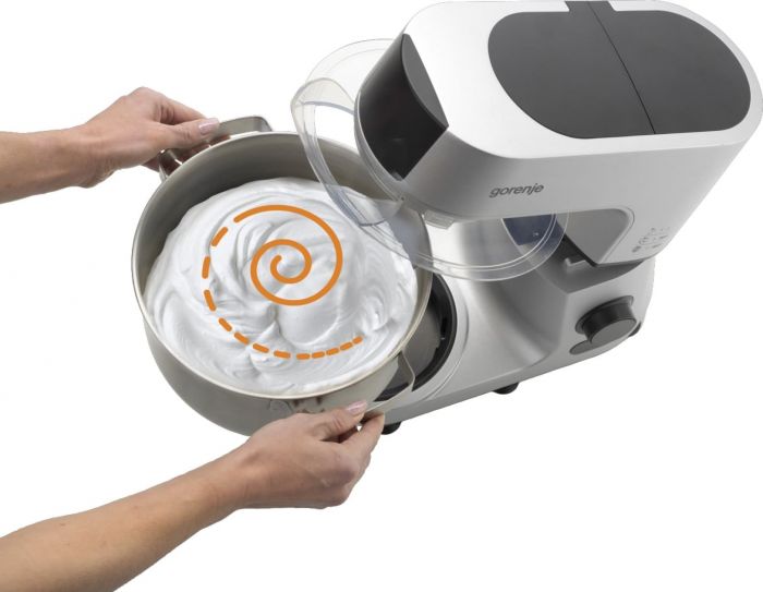 Кухонна машина Gorenje 1500Вт, дисплей, чаша-метал, корпус-метал+пластік, насадок-7, сріблястий