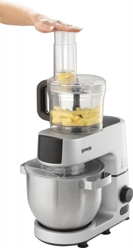 Кухонна машина Gorenje 1500Вт, дисплей, чаша-метал, корпус-метал+пластік, насадок-7, сріблястий