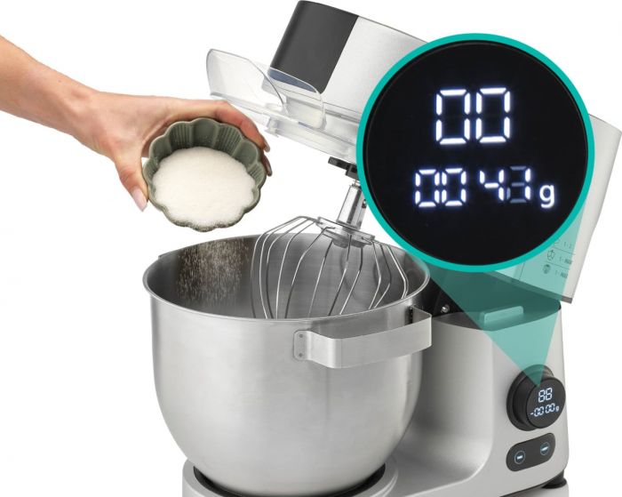 Кухонна машина Gorenje 1500Вт, дисплей, чаша-метал, корпус-метал+пластік, насадок-7, сріблястий