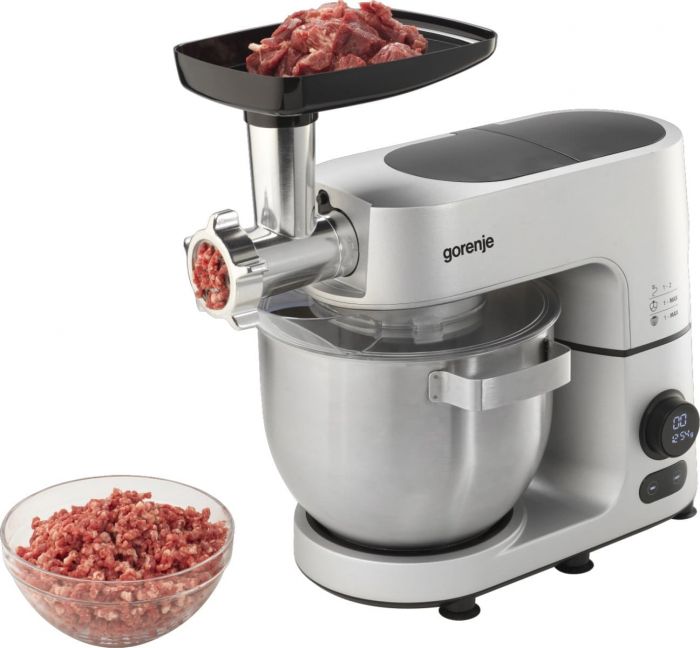 Кухонна машина Gorenje 1500Вт, дисплей, чаша-метал, корпус-метал+пластік, насадок-7, сріблястий