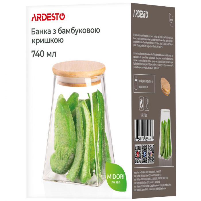 Банка для зберігання ARDESTO Midori 700мл, скло, бамбук, конусна, прозорий