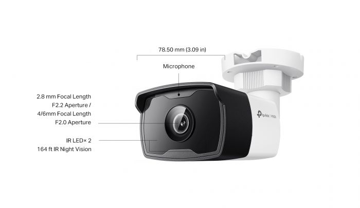 IP-Камера TP-LINK VIGI C340I-2.8mm, PoE, 4 Мп, 2.8 мм, H.265+, IP67, Bullet, ІЧ нічне бачення, зовнішня, вбудований мікрофон