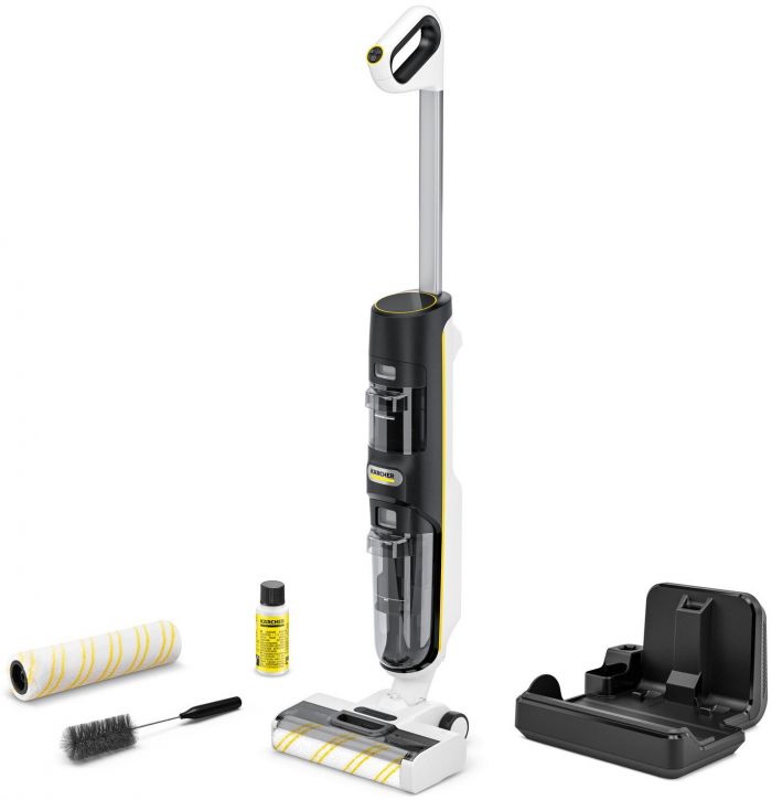 Пилосос karcher безпровідний FCV 4 Dry Extra, вологе прибирання, конт пил -0.45л, вода -0.75л, автон. робота до 45хв, самоочищення, білий