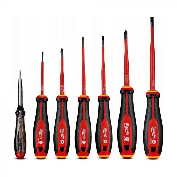 Викрутки Milwaukee ізольовані VDE до 1000В, SL2,5, SL3, SL4, SL5.5, PH1,PH2, викрутка-тестер набір 7шт