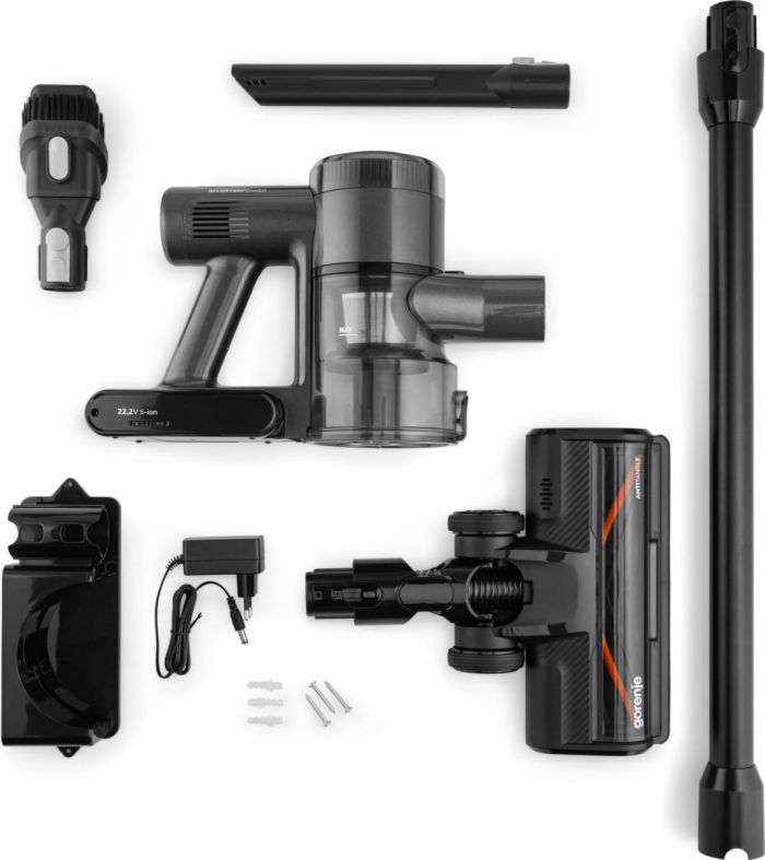 Пилосос Gorenje бездротовий, 70Вт, конт пил -0.7л, автон. робота до 60хв, HEPA, підсвічування, індикатор, антрацит