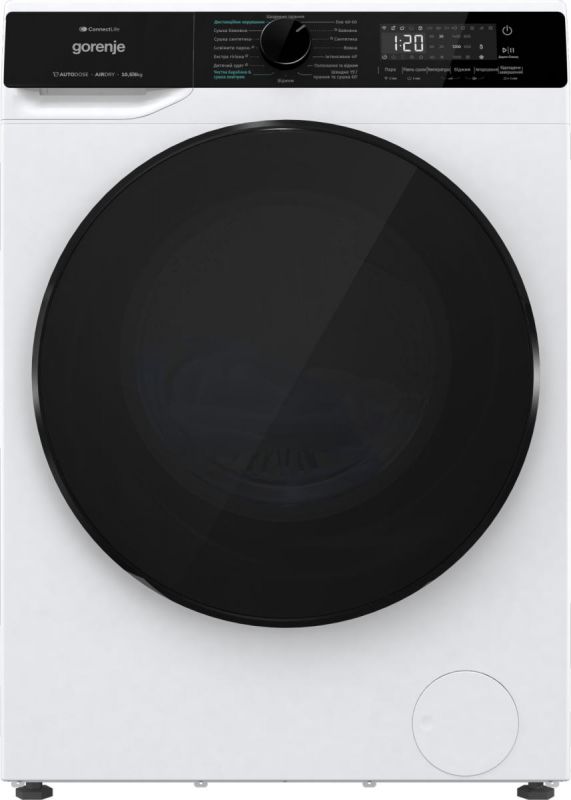Прально-сушильна машина Gorenje фронтальна, 10.5(6)кг, 1400, A+, 60см, дисплей, пара, інвертор, Wi-Fi, білий