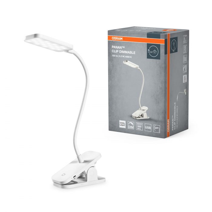 Лампа настільна з акумулятором OSRAM Panan Clip 5.2Вт 4000К 1000мАг USB-A білий