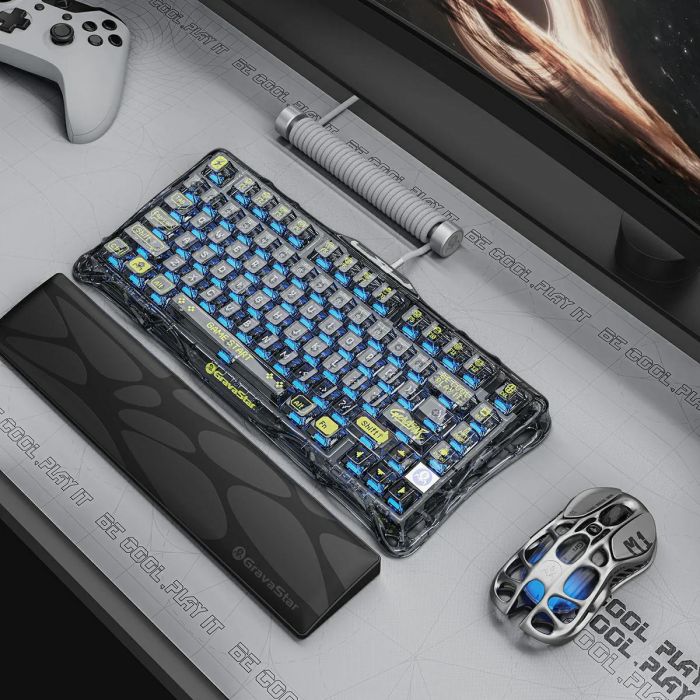 Клавіатура механічна GravaStar Mercury K1 Lite 80keys, GravaStar x BSUN Grey, BT/WL/USB, чорний