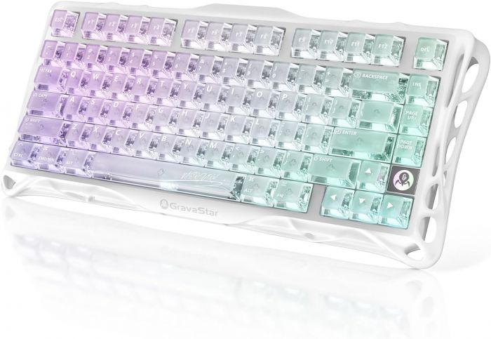 Клавіатура механічна GravaStar Mercury K1 Lite 80keys, GravaStar x BSUN Grey, BT/WL/USB, RGB, Crystal Aurora
