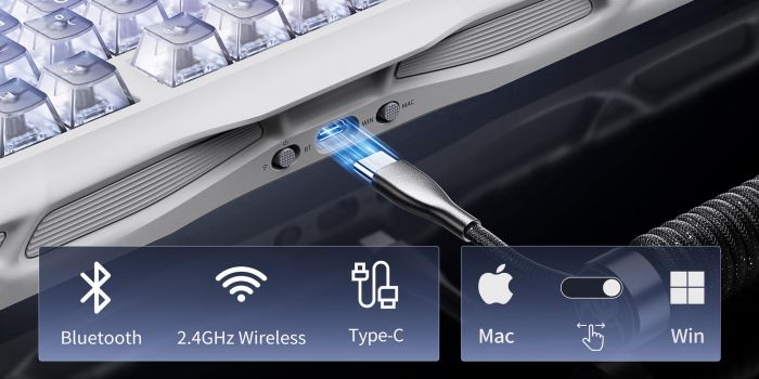 Клавіатура механічна GravaStar Mercury K1 Lite 80keys, GravaStar x BSUN Grey, BT/WL/USB, RGB, Crystal Aurora
