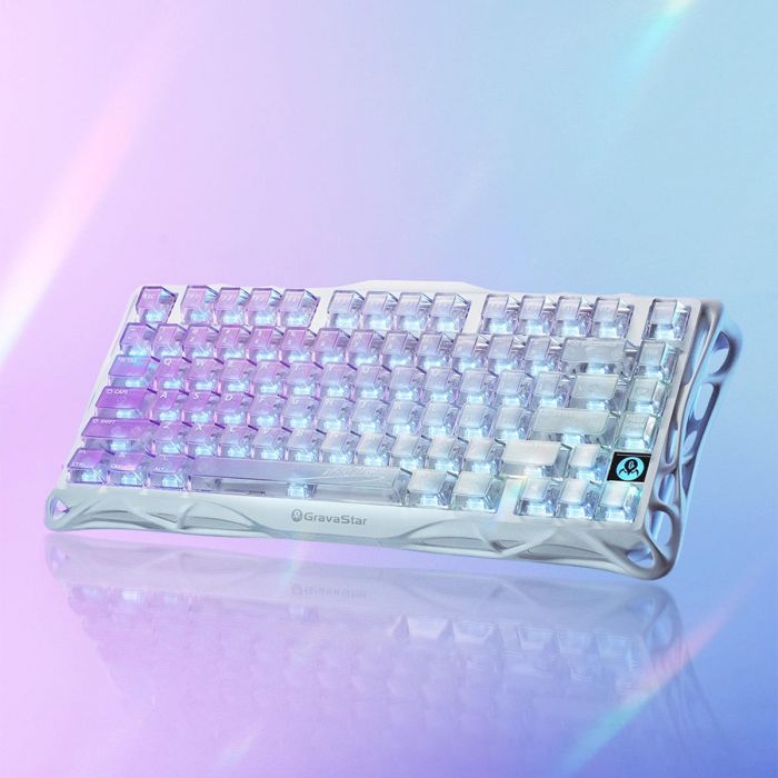 Клавіатура механічна GravaStar Mercury K1 Lite 80keys, GravaStar x BSUN Grey, BT/WL/USB, RGB, Crystal Aurora
