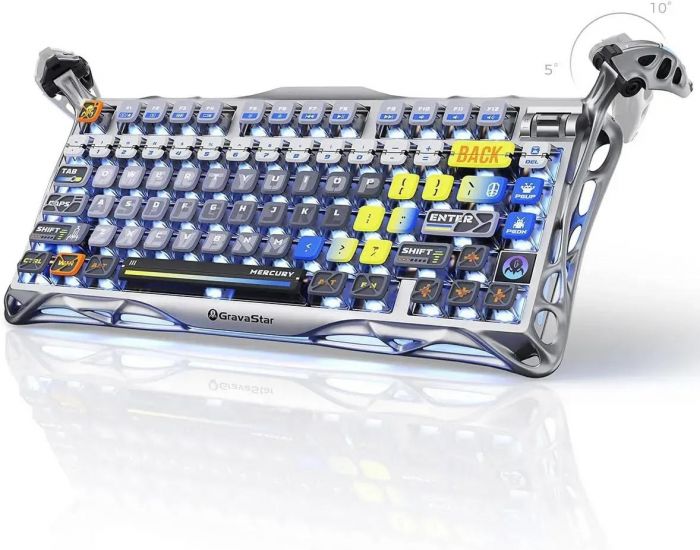 Клавіатура механічна GravaStar Mercury K1 Pro 80keys, GravaStar x Kailh Speedy Mint, BT/WL/USB, RGB, Interstellar Silver