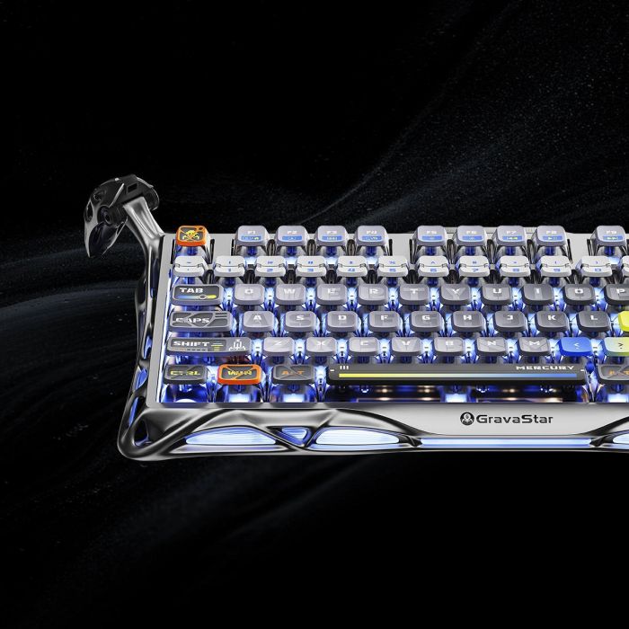 Клавіатура механічна GravaStar Mercury K1 Pro 80keys, GravaStar x Kailh Speedy Mint, BT/WL/USB, RGB, Interstellar Silver