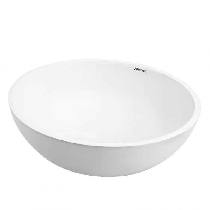Раковина, умивальник ARDESTO Jade, штучний камінь, кругла, без отвору для змішувача та переливу, 420х150мм, накладний, білий