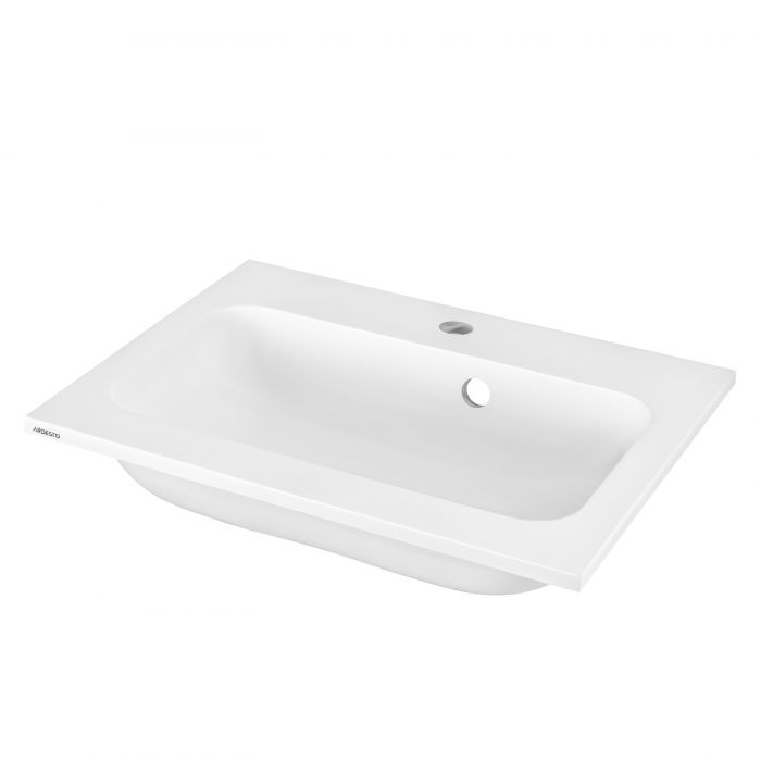 Раковина, умивальник ARDESTO Alba, штучний камінь, прямокут., з отвором для змішувача, з отвором для переливу, 550x450x125мм, накладний, білий
