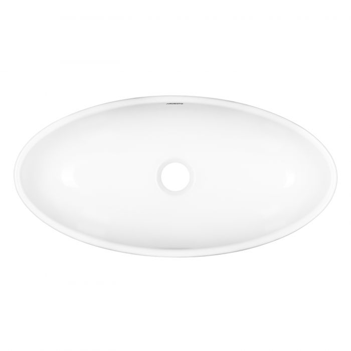 Раковина, умивальник ARDESTO Madeleine, штучний камінь, овальна, без отвору для змішувача та переливу, 590х295х130мм, накладний, білий