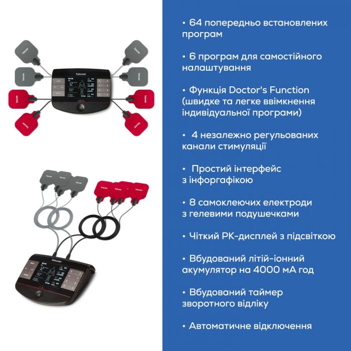 Електростимулятор  Beurer для тіла, для м`язів, літий-електростимулятор, чорний