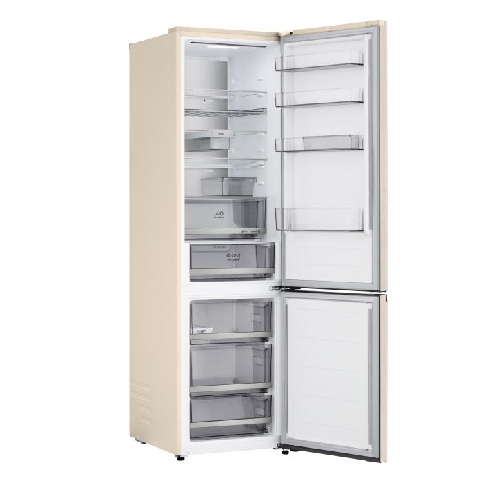 Холодильник LG з нижн. мороз., 203x60х68, холод.відд.-262л, мороз.відд.-113л, 2дв., E, NF, інв., диспл зовн., Fresh Сonverter, Metal Fresh, бежевий