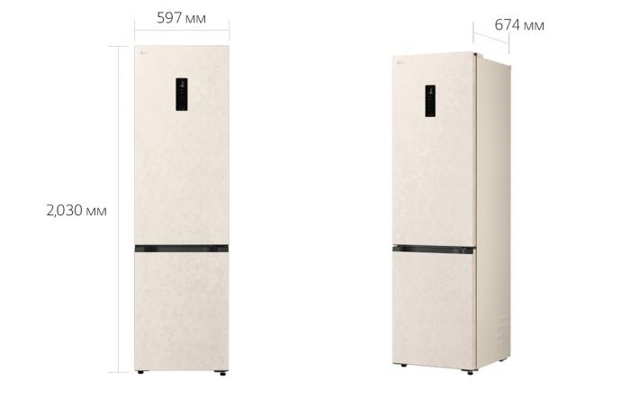 Холодильник LG з нижн. мороз., 203x60х68, холод.відд.-262л, мороз.відд.-113л, 2дв., E, NF, інв., диспл зовн., Fresh Сonverter, Metal Fresh, бежевий