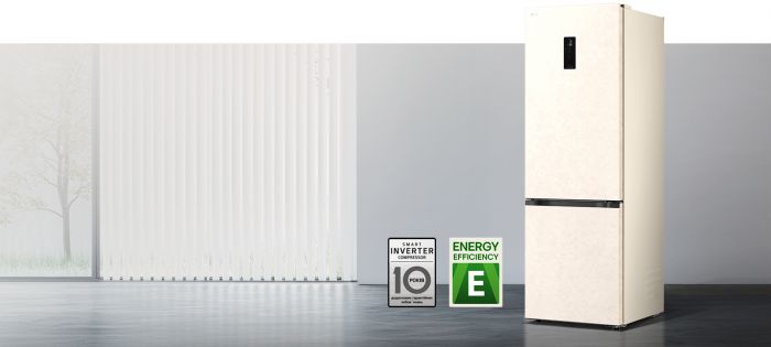 Холодильник LG з нижн. мороз., 203x60х68, холод.відд.-262л, мороз.відд.-113л, 2дв., E, NF, інв., диспл зовн., Fresh Сonverter, Metal Fresh, бежевий