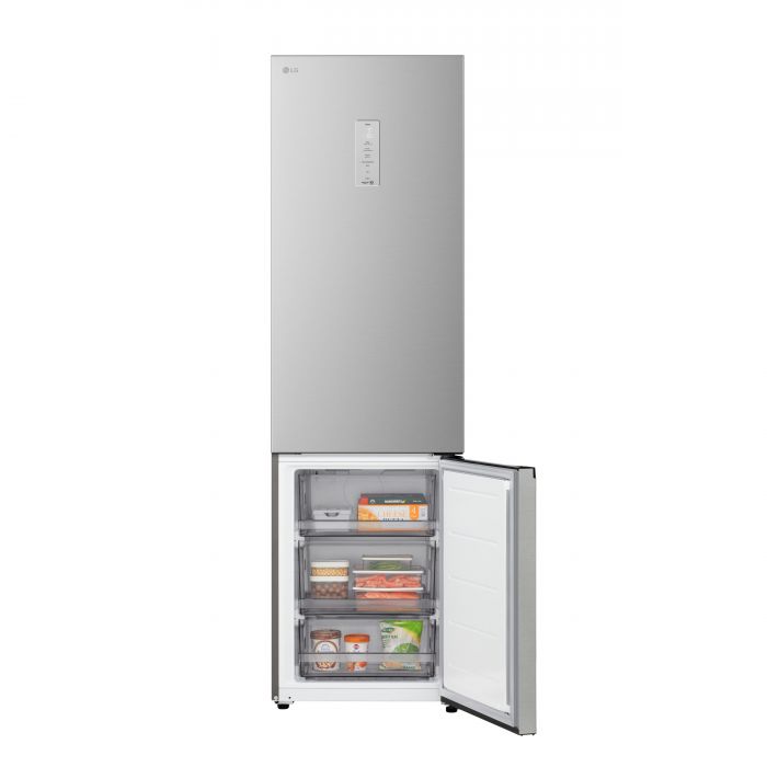 Холодильник LG з нижн. мороз., 203x60х68, холод.відд.-262л, мороз.відд.-113л, 2дв., E, NF, інв., диспл зовн., Fresh Сonverter, сріблястий