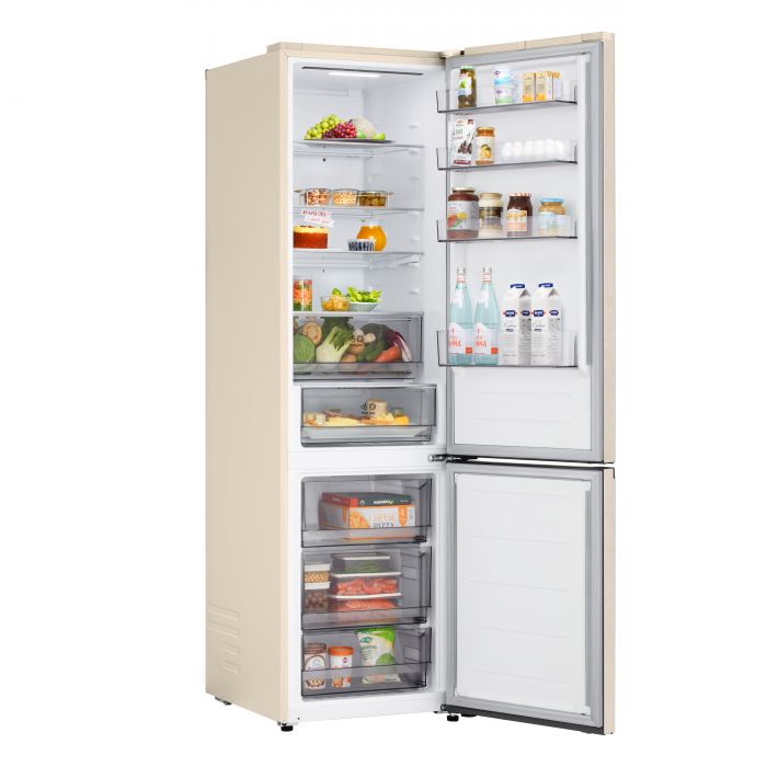 Холодильник LG з нижн. мороз., 203x60х68, холод.відд.-262л, мороз.відд.-113л, 2дв., E, NF, інв., диспл зовн., зона св-ті, бежевий