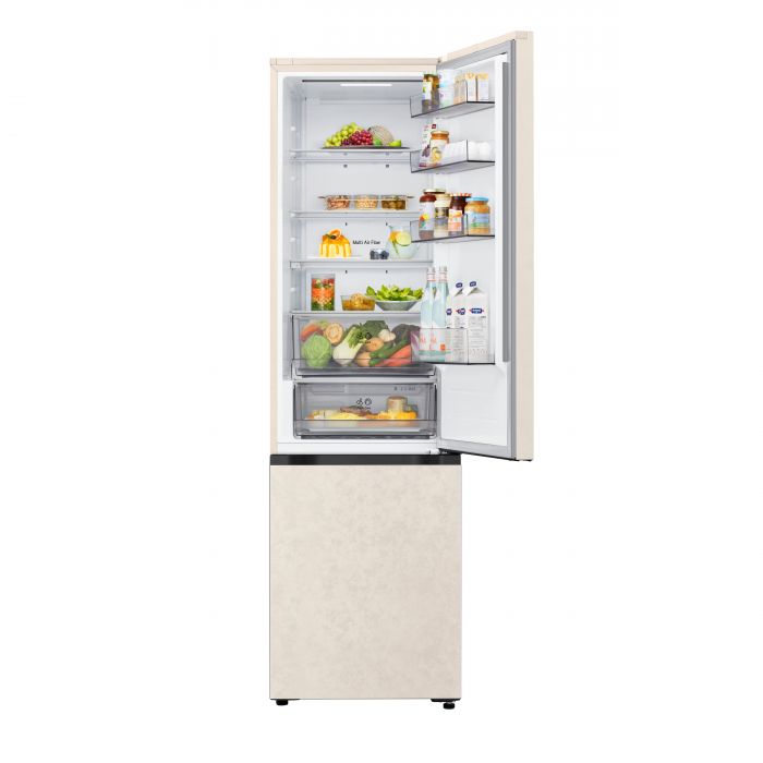 Холодильник LG з нижн. мороз., 203x60х68, холод.відд.-262л, мороз.відд.-113л, 2дв., E, NF, інв., диспл зовн., зона св-ті, бежевий