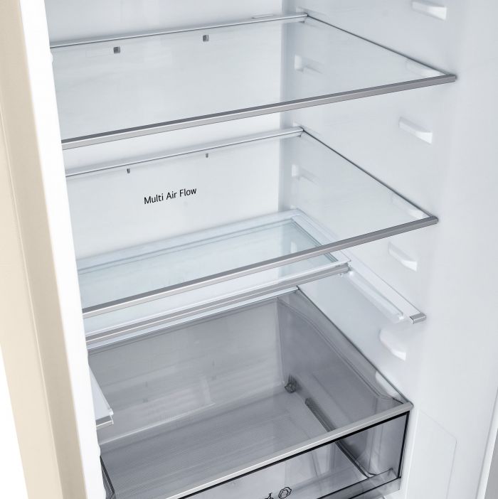 Холодильник LG з нижн. мороз., 203x60х68, холод.відд.-262л, мороз.відд.-113л, 2дв., E, NF, інв., диспл зовн., зона св-ті, бежевий