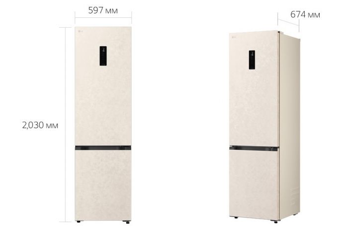 Холодильник LG з нижн. мороз., 203x60х68, холод.відд.-262л, мороз.відд.-113л, 2дв., E, NF, інв., диспл зовн., зона св-ті, бежевий