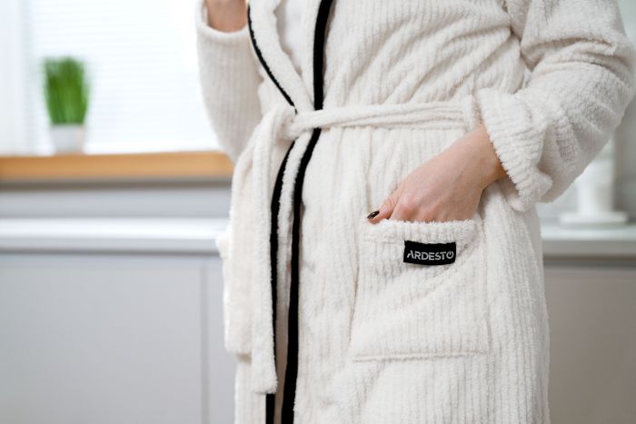 Халат жіночий ARDESTO Stripe, розмір XXL, 100% поліестер, білий