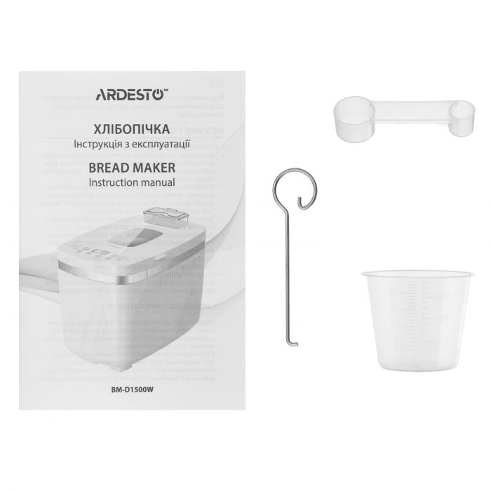 Хлібопічка ARDESTO 850Вт, програм-13, макс.вага -1.3кг, форма прямокутник, пластик, білий