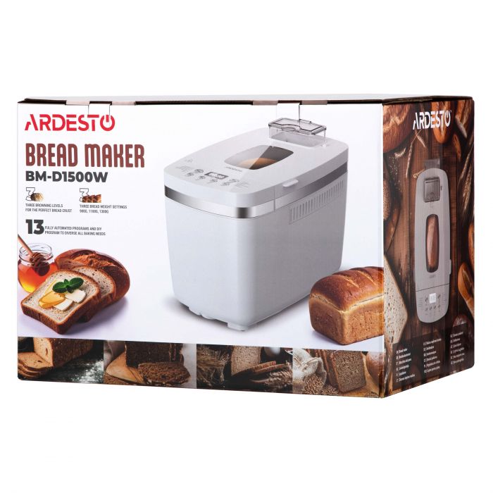 Хлібопічка ARDESTO 850Вт, програм-13, макс.вага -1.3кг, форма прямокутник, пластик, білий
