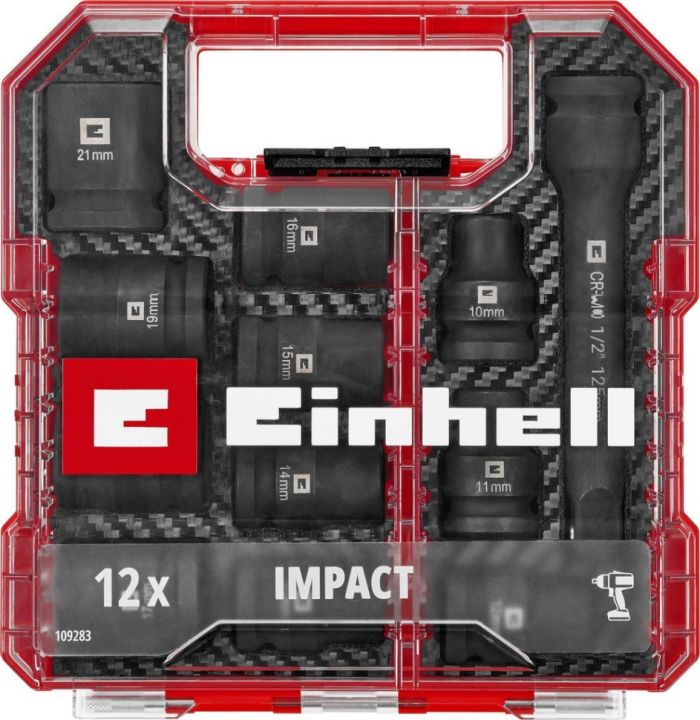 Набір ударних торцевих головок Einhell 40мм 1/2" 10-21 мм 12шт кейс 0.78кг