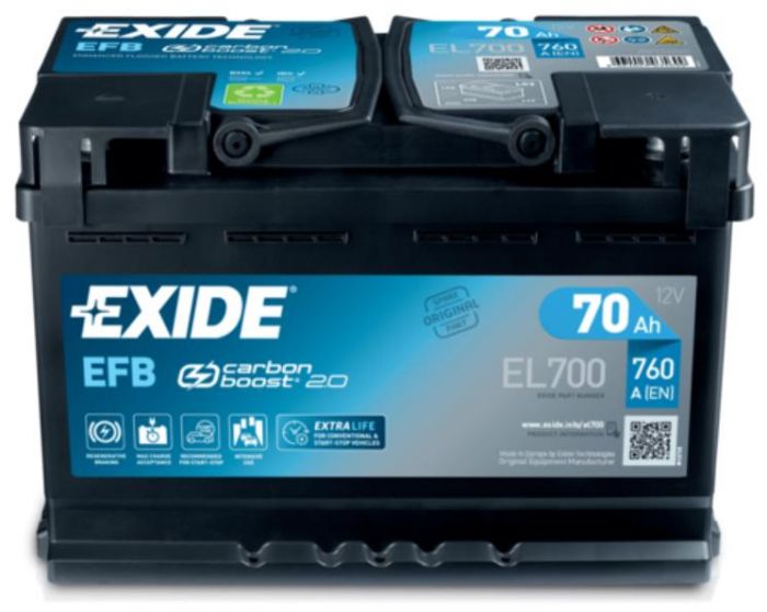 Акумулятор Exide Start-Stop EFB 12В 70А·год 760А R+ (EL700)