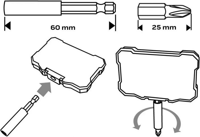 Біти Neo Tools, 1/4", бітотримач, PH,PZ,TH, 25мм, сталь S2, кейс, 8шт
