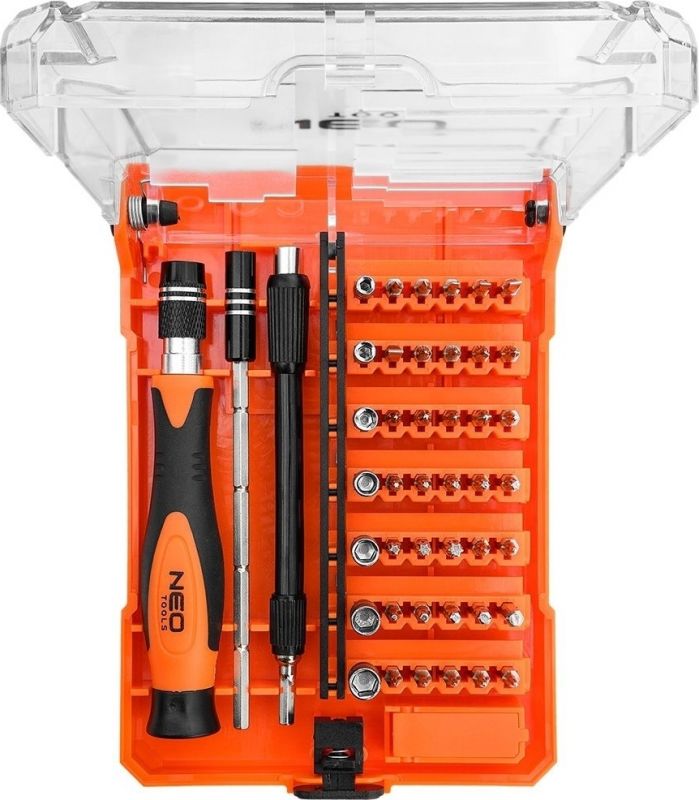 Біти Neo Tools, 1/4", бітотримач, прецизійні, CrV, набір 45шт