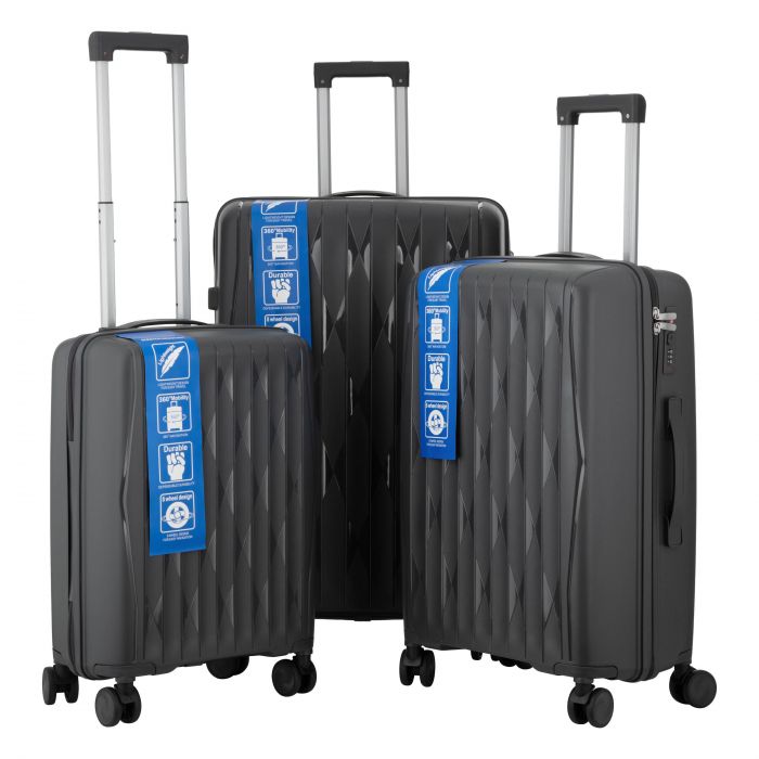 Набір валіз 2E, M7979, поліпропілен, (L+M+S), блискавка anti theft, 4 колеса, кодовий замок, темно-сірий