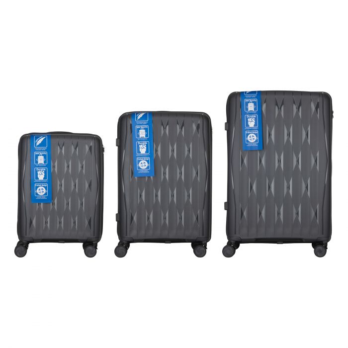 Набір валіз 2E, M7979, поліпропілен, (L+M+S), блискавка anti theft, 4 колеса, кодовий замок, темно-сірий