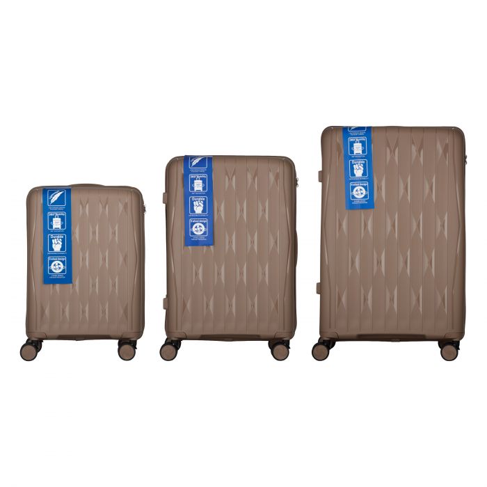 Набір валіз 2E, M7979, поліпропілен, (L+M+S), блискавка anti theft, 4 колеса, кодовий замок, хакі