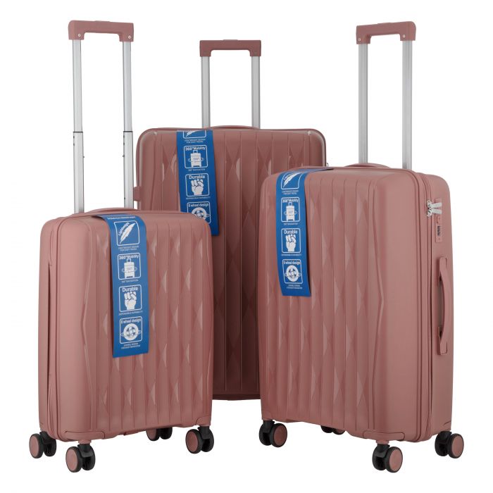 Набір валіз 2E, M7979, поліпропілен, (L+M+S), блискавка anti theft, 4 колеса, кодовий замок, рожево-золотий