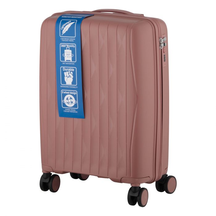Набір валіз 2E, M7979, поліпропілен, (L+M+S), блискавка anti theft, 4 колеса, кодовий замок, рожево-золотий