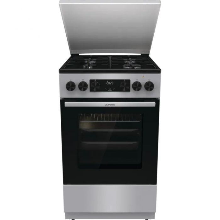 Плита Gorenje комбінована, 62л, 50x60см, метал. кришка, дисплей, емальовані реш, титан