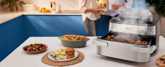 Мультипіч Philips Ovi Dual SteamFry 2750Вт, чаша-3+6л, сенсорне управл., 8 авто. програм,  пластик/метал, сірий
