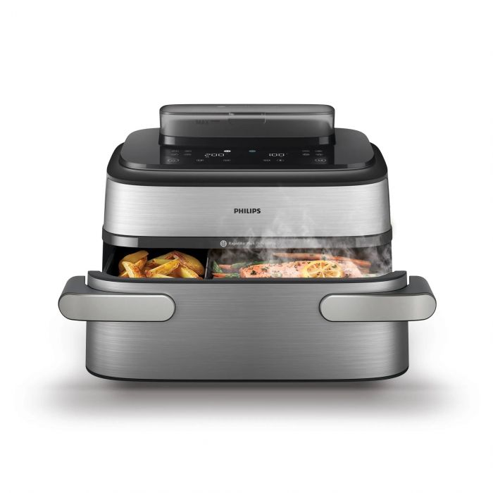 Мультипіч Philips Ovi Dual SteamFry 2750Вт, чаша-3+6л, сенсорне управл., 8 авто. програм,  пластик/метал, сірий