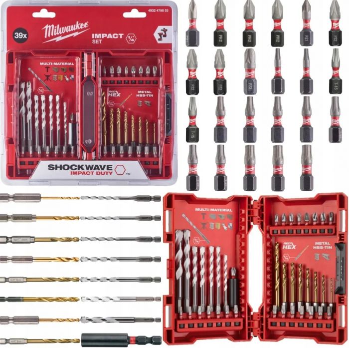 Набір біт і свердл по металу Milwaukee RedHEX TiN, сталь, кейс, 39шт