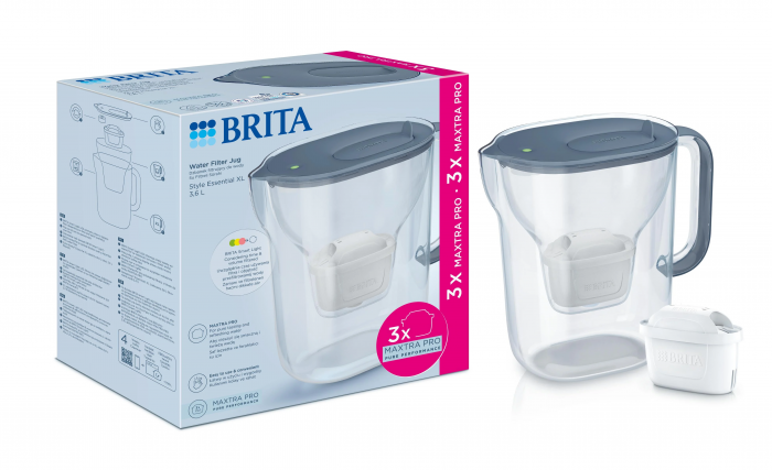 Фільтр-глечик Brita Style Essential XL MXPro 3.6л (2.3л очищеної води) + 3 картриджа сіро-блакитний