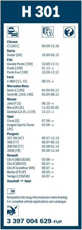 Склоочисник Bosch каркасний 300мм задній  (3 397 004 629)