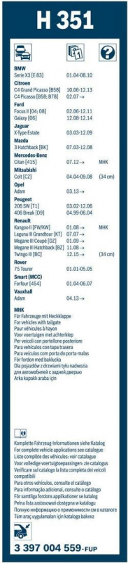 Склоочисник BOSCH Rear каркасний 350мм задній (3 397 004 559)